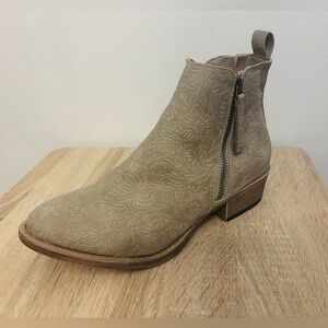 Very G Tan Western Embossed Ankle Boots